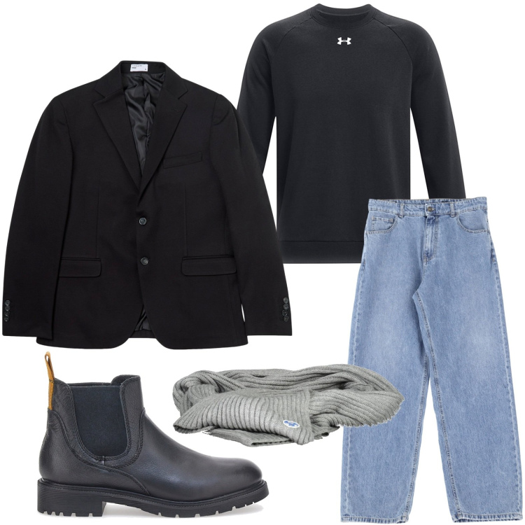 Outfit uomo - effortlessly chic. Stile Casual per Tutti i giorni. Abbinamento con giacche, jeans, stivali e stivaletti, felpe, sciarpe.