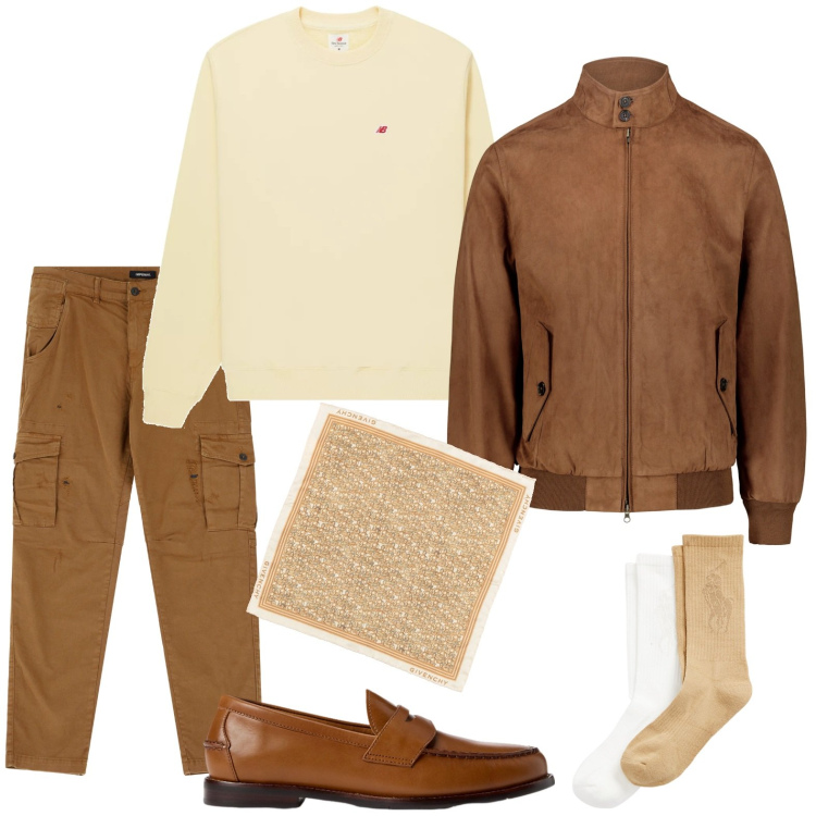 Outfit uomo - Stile minimal e disinvolto. Stile Casual per Ufficio. Abbinamento con sciarpe, felpe, pantaloni chino, scarpe stringate, calzini, giacche.