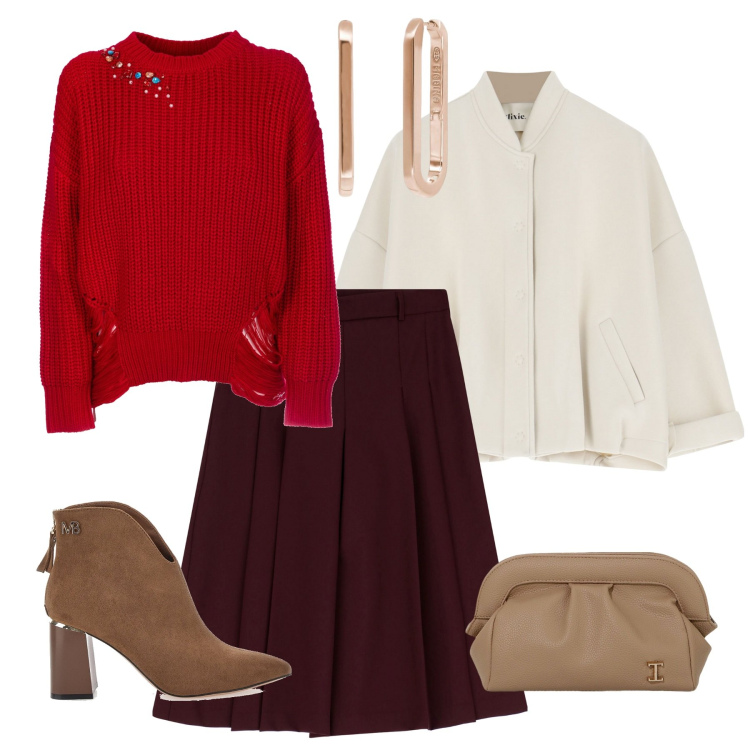 Outfit donna - Pantagonna mon amour!. Stile Trendy per Tutti i giorni. Abbinamento con orecchini, maglieria, pantaloni, borse a mano, bomber, stivaletti.