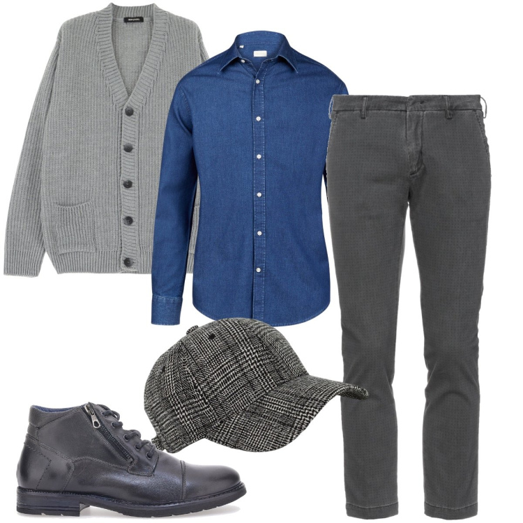 Outfit uomo - Il cappellino principe di Galles. Stile Casual per Ufficio. Abbinamento con pantaloni, cardigans, cappelli, stivali e stivaletti, camicie.