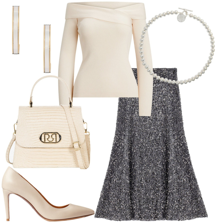 Outfit donna - Total look #1997577. Stile Casual chic per Tutti i giorni. Abbinamento con borse a mano, gonne, collane, décolleté, orecchini, maglieria.