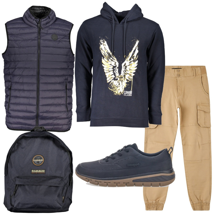 Outfit uomo - Total look #1997584. Stile Urban per Tutti i giorni. Abbinamento con pantaloni cargo, sneakers, giacche, felpe con cappuccio, borse sportive.