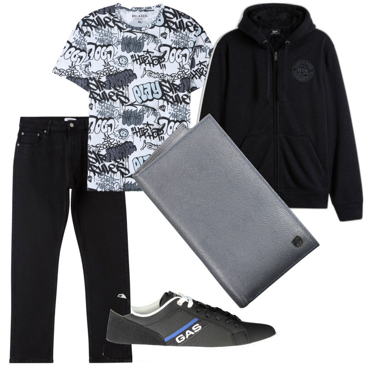 Outfit uomo - Il portafogli. Stile Casual per Tutti i giorni. Abbinamento con giacche, t-shirt, pantaloni, portafogli, sneakers.