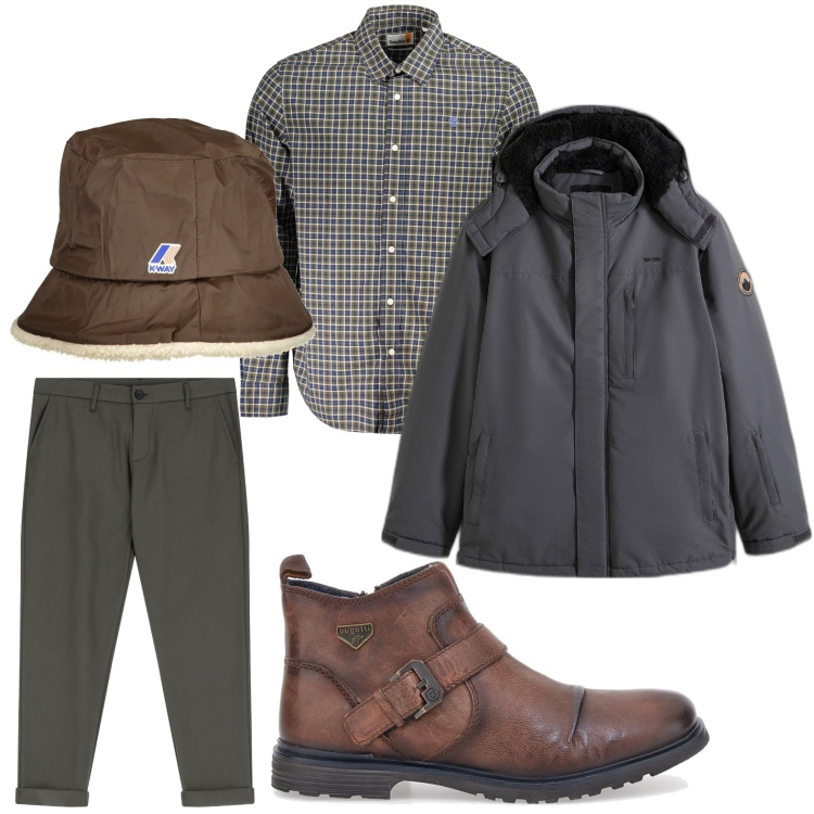 Outfit uomo - Pantaloni fango. Stile Trendy per Tutti i giorni. Abbinamento con giacche, pantaloni, stivali e stivaletti, camicie, cappelli.