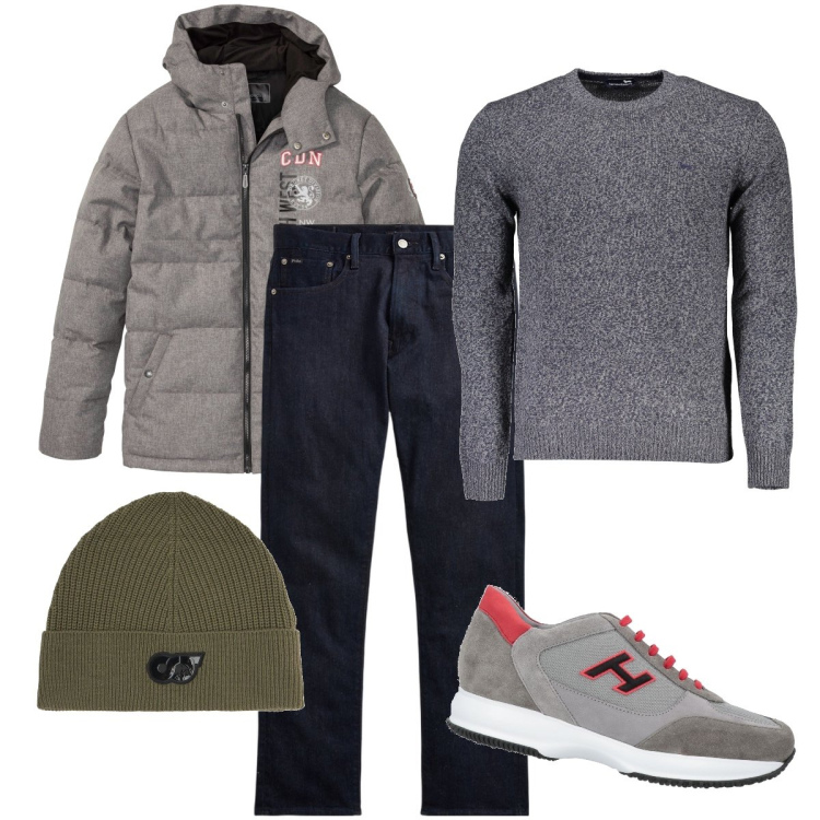 Outfit uomo - Con il freddo. Stile Casual per Tutti i giorni. Abbinamento con giacche, sneakers, jeans dritti, maglieria, berretti.