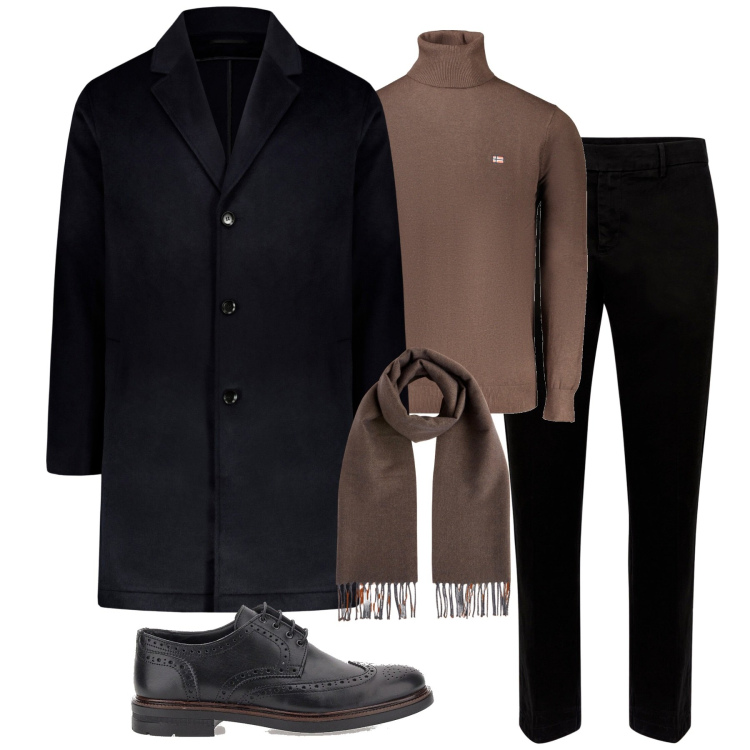 Outfit uomo - Total look #1997632. Stile Business/Elegante per Tutti i giorni. Abbinamento con scarpe stringate, cappotti, pantaloni chino, maglieria, sciarpe.