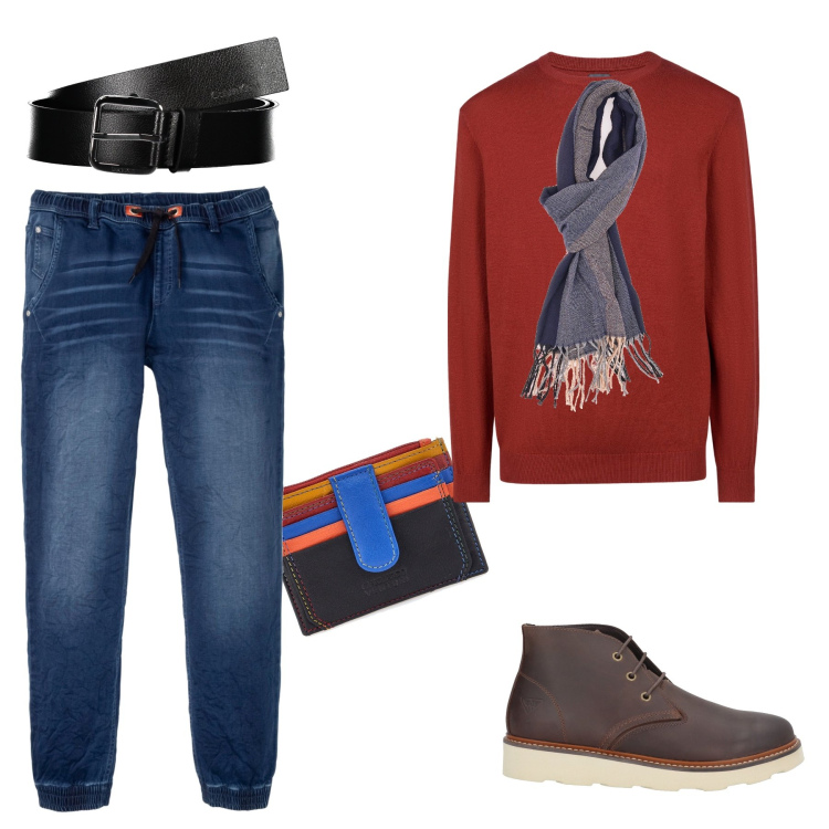 Outfit uomo - Portafoglio multicolore. Stile Urban per Tutti i giorni. Abbinamento con jeans dritti, stivali e stivaletti, maglieria, portafogli, sciarpe, cinture.