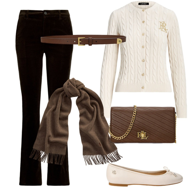 Outfit donna - I pantaloni di velluto a coste. Stile Casual chic per Ufficio. Abbinamento con cardigans, sciarpe, pantaloni, ballerine, borse a mano, cinture.