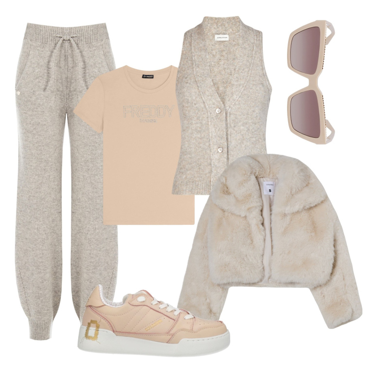 Outfit donna - Comfy hot day. Stile Casual per Tutti i giorni. Abbinamento con sneakers, blazer, pantaloni, t-shirt, maglieria, occhiali da sole.
