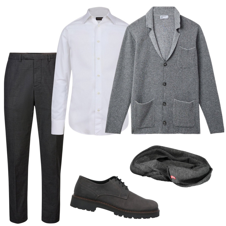 Outfit uomo - Il giovane capo ufficio. Stile Trendy per Ufficio. Abbinamento con scarpe stringate, giacche, camicie, pantaloni, sciarpe.