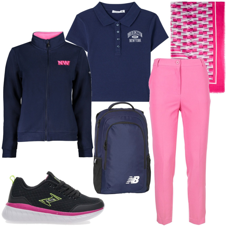 Outfit donna - Total look #1997795. Stile Casual per Tutti i giorni. Abbinamento con polo, zaini, pantaloni, sneakers, felpe, sciarpe.