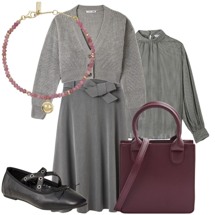 Outfit donna - La gonna con fiocco. Stile Bon Ton per Tutti i giorni. Abbinamento con ballerine, bluse, gonne lunghe, cardigans, shopping bag, braccialetti.