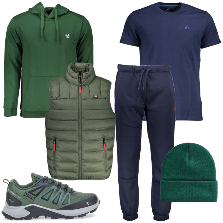 Outfit uomo - Sporty green. Stile Trendy per Sport. Abbinamento con berretti, sneakers, pantaloni, felpe con cappuccio, t-shirt, giacche.