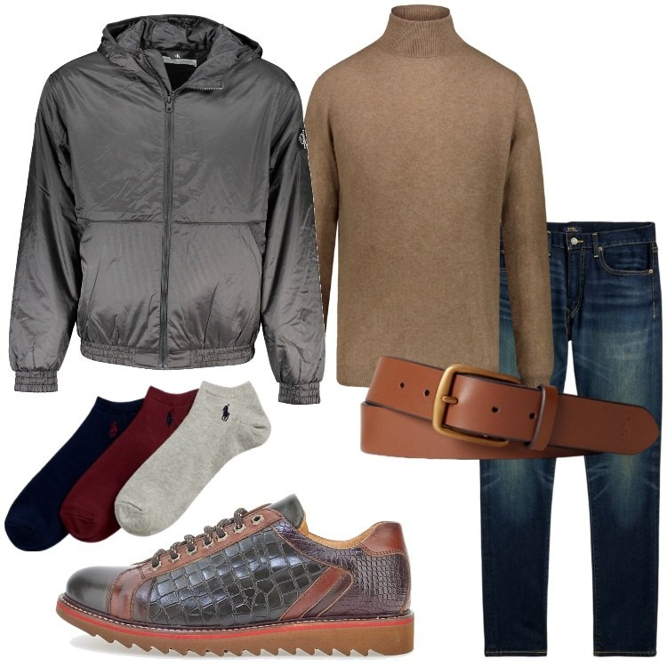 Outfit uomo - Stringate di tendenza. Stile Trendy per Tutti i giorni. Abbinamento con cinture, jeans, calzini, scarpe stringate, maglieria, giacche.