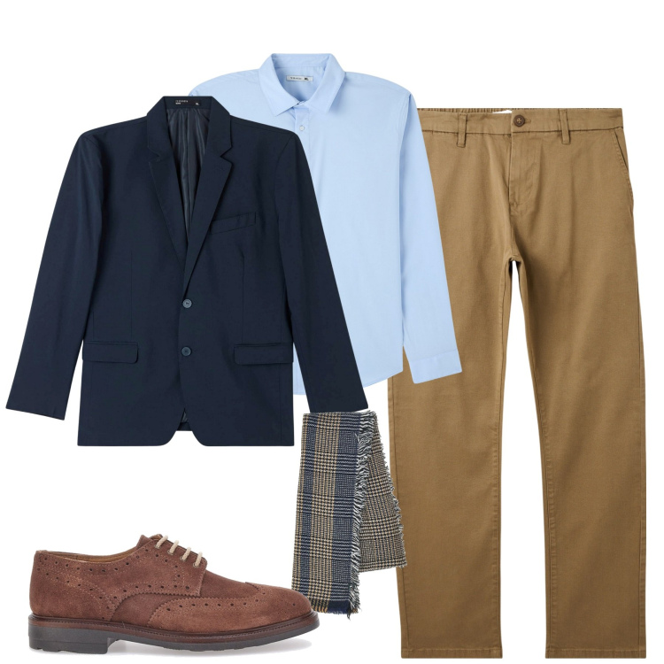 Outfit uomo - Novembre. Stile Business/Elegante per Tutti i giorni. Abbinamento con camicie, pantaloni chino, giacche, scarpe stringate, sciarpe.