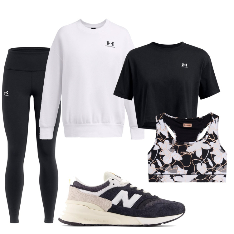 Outfit donna - Questione di sport. Stile Casual per Sport. Abbinamento con scarpe sportive, reggiseni, felpe, t-shirt, leggings.