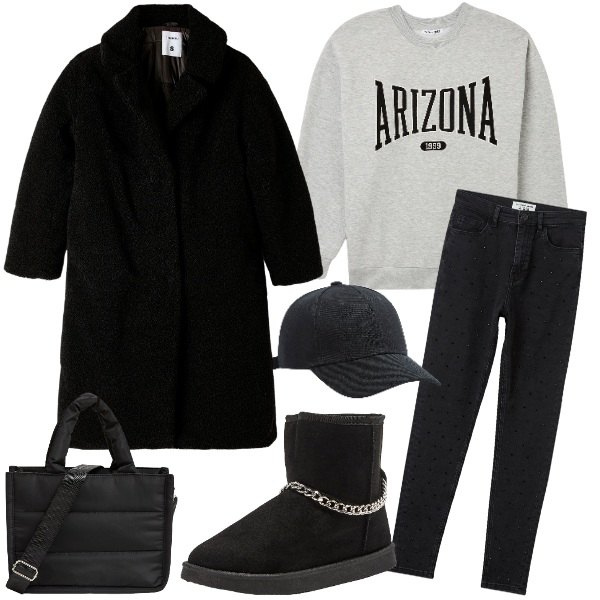 Outfit donna - Street Style Chic: comfort e stile. Stile Trendy per Tutti i giorni. Abbinamento con cappelli, jeans skinny, cappotti, shopping bag, stivaletti, felpe.