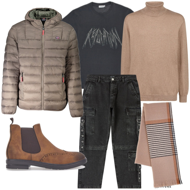 Outfit uomo - Il giubbotto nocciola. Stile Trendy per Tutti i giorni. Abbinamento con jeans, sciarpe, t-shirt, stivali e stivaletti, giacche, maglieria.