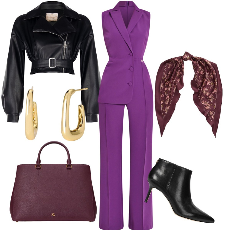 Outfit donna - Rinascimento black friday. Stile Rock per Serata fuori. Abbinamento con orecchini, giacche, tute, borse a mano, stivaletti, foulard.