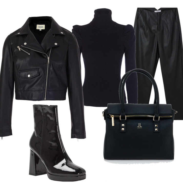 Outfit donna - Total look #1998010. Stile Urban per Serata fuori. Abbinamento con pantaloni chino, stivaletti, blazer, maglieria, borse a spalla.