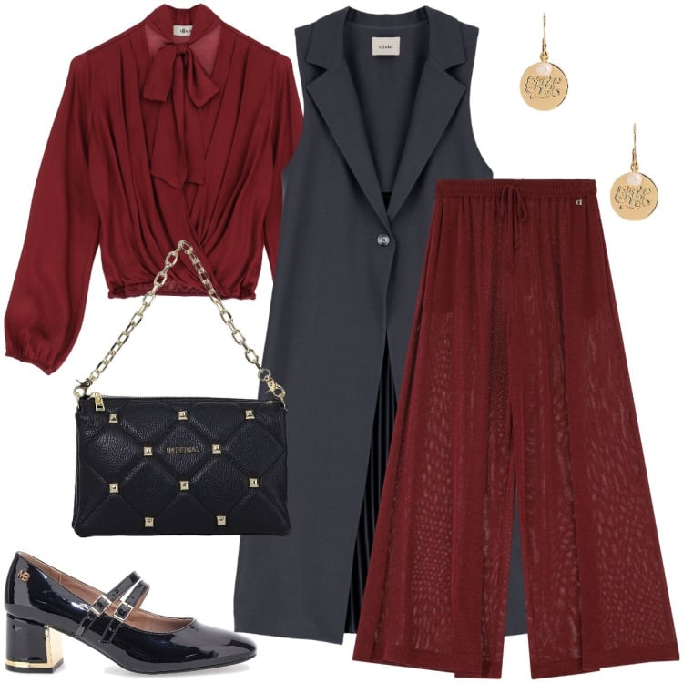 Outfit donna - Il cappotto smanicato. Stile Trendy per Serata fuori. Abbinamento con borse a spalla, pantaloni, camicie, cappotti, orecchini, décolleté.