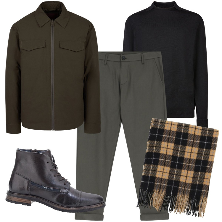 Outfit uomo - La dolcevita nera. Stile Business/Elegante per Serata speciale. Abbinamento con pantaloni, sciarpe, stivali e stivaletti, piumini, maglieria.