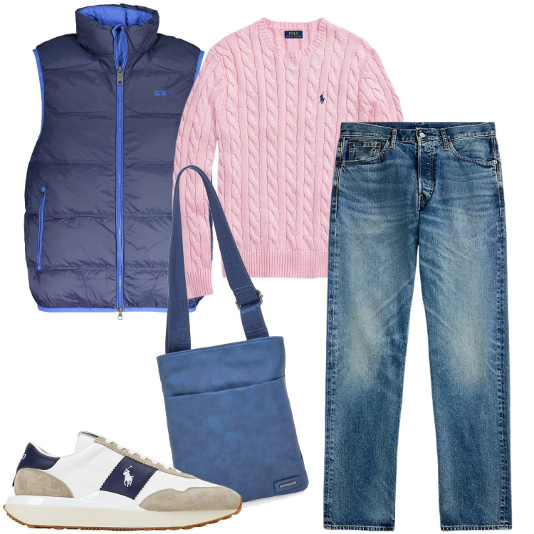 Outfit uomo - La maglia rosa a trecce. Stile Casual per Tutti i giorni. Abbinamento con sneakers, maglieria, jeans dritti, portafogli, giacche.