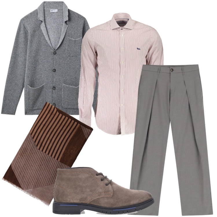 Outfit uomo - La giacca/cardigan. Stile Business/Elegante per Serata speciale. Abbinamento con giacche, pantaloni, sciarpe, scarpe stringate, camicie.