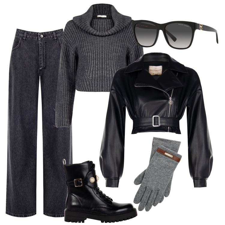Outfit donna - Sportiva con la classe di Rinascimento. Stile Casual per Tutti i giorni. Abbinamento con maglieria, jeans, anfibi, giacche, occhiali da sole, guanti.