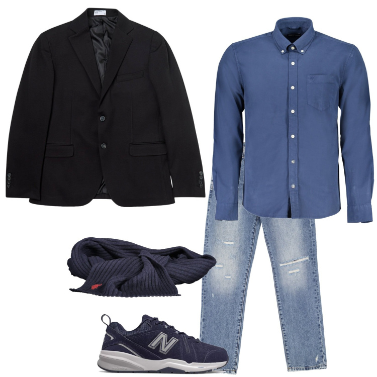 Outfit uomo - Blazer informale. Stile Casual per Ufficio. Abbinamento con giacche, sneakers, jeans dritti, camicie, sciarpe.