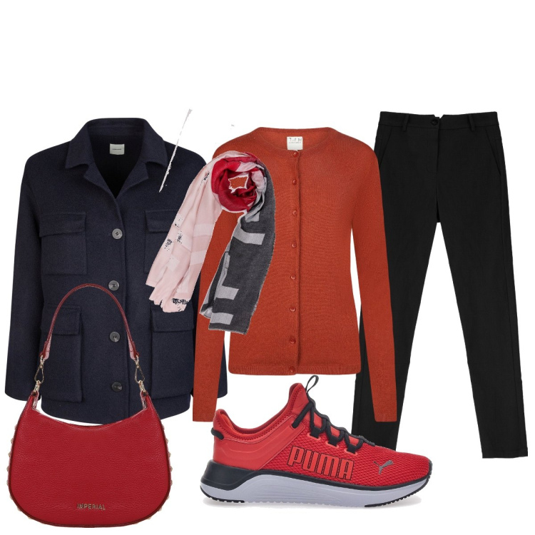Outfit donna - In ufficio. Stile Bon Ton per Ufficio. Abbinamento con borse a spalla, pantaloni skinny, sciarpe, cardigans, sneakers, cappotti.