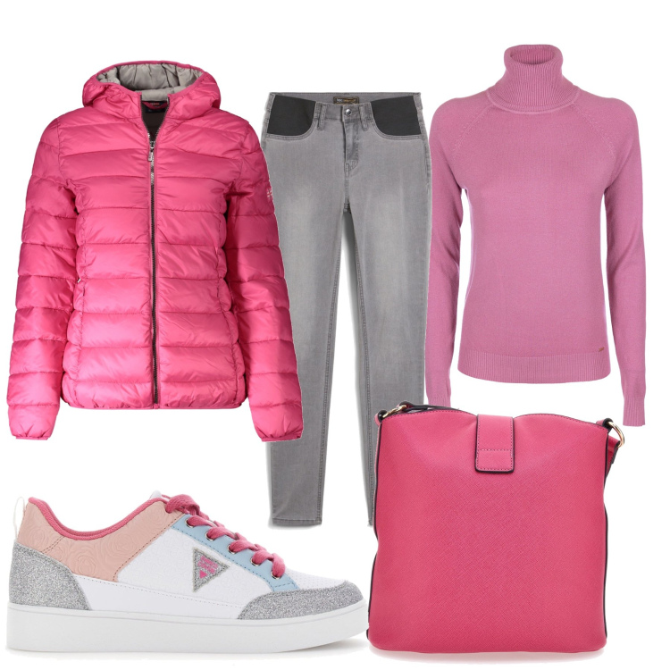 Outfit donna - Total look #1998220. Stile Trendy per Scuola/Università. Abbinamento con jeans, maglieria, sneakers, blazer, borse a spalla.