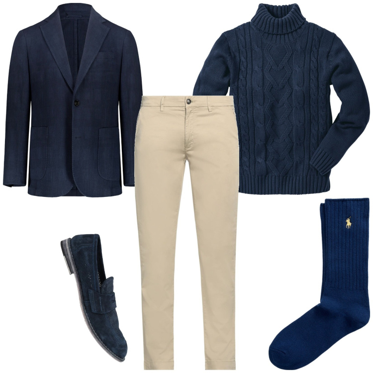Outfit uomo - Total look #1998245. Stile Casual per Ufficio. Abbinamento con maglieria, pantaloni, scarpe stringate, calzini, giacche.