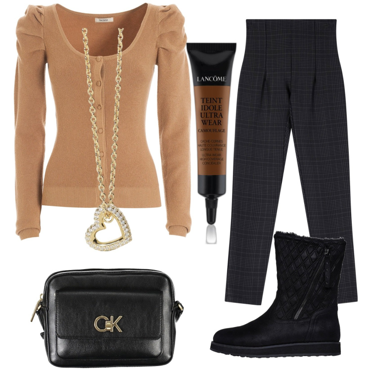 Outfit donna - Cardigan slim. Stile Casual chic per Tutti i giorni. Abbinamento con correttori, collane, pantaloni, cardigans, stivaletti, borse a tracolla.