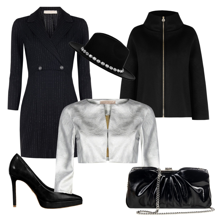 Outfit donna - Grigio e nero #Rinascimento. Stile Glamour per Serata fuori. Abbinamento con bolero, vestiti a tubino, pochette, cappelli, cappe, décolleté.