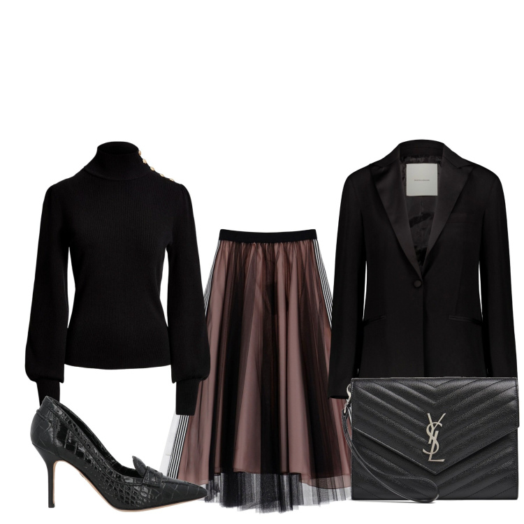 Outfit donna - Invitata ad un matrimonio autunnale. Stile Bon Ton per Cerimonia. Abbinamento con mocassini, gonne longuette, maglieria, giacche, pochette.