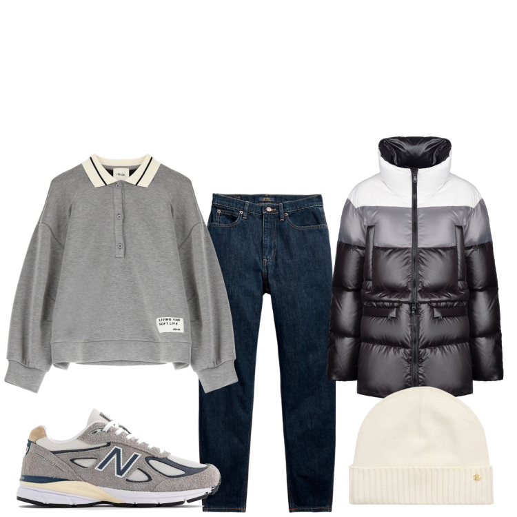 Outfit donna - In montagna fa freddo. Stile Basic per Tutti i giorni. Abbinamento con sneakers, piumini, felpe, berretti, jeans.