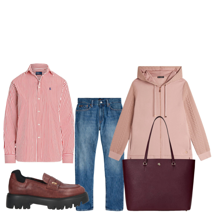 Outfit donna - La camicia a righe strette. Stile Basic per Tutti i giorni. Abbinamento con mocassini, felpe con cappuccio, jeans, borse tote, camicie.