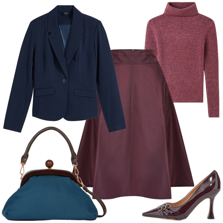 Outfit donna - Glam. Stile Glamour per Tutti i giorni. Abbinamento con blazer, maglieria, gonne, décolleté, clutch.