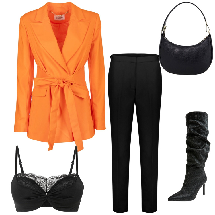Outfit donna - Total look #1998446. Stile Glamour per Serata fuori. Abbinamento con reggiseni push-up, stivali, blazer, borse a spalla, pantaloni.