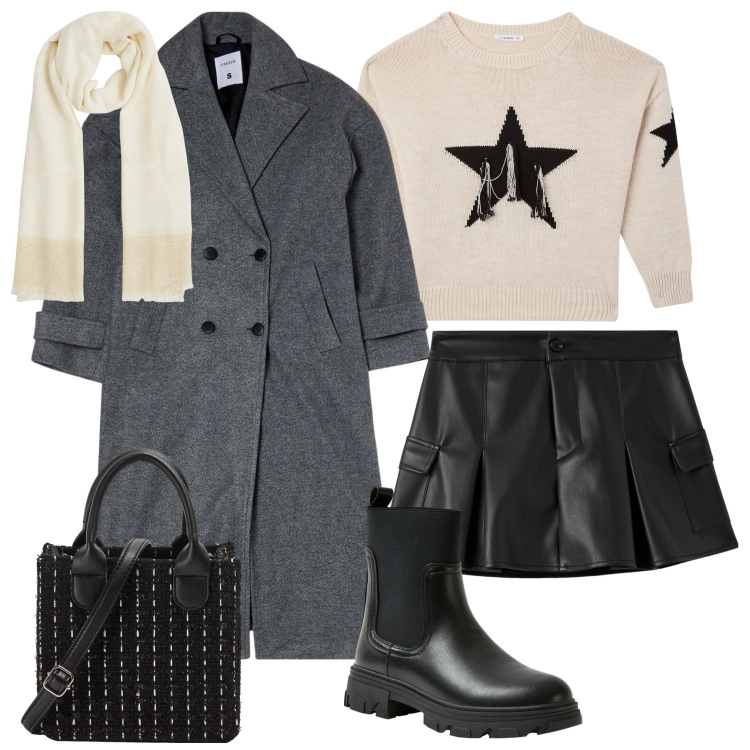 Outfit donna - Terranova. Stile Casual chic per Serata fuori. Abbinamento con maglieria, minigonne, stivaletti chelsea, shopping bag, sciarpe, cappotti.