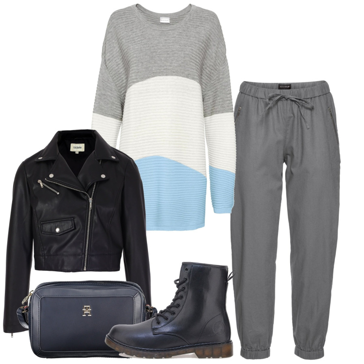 Outfit donna - Il maxipull. Stile Casual per Tutti i giorni. Abbinamento con pantaloni, maglieria, blazer, borse a tracolla, anfibi.