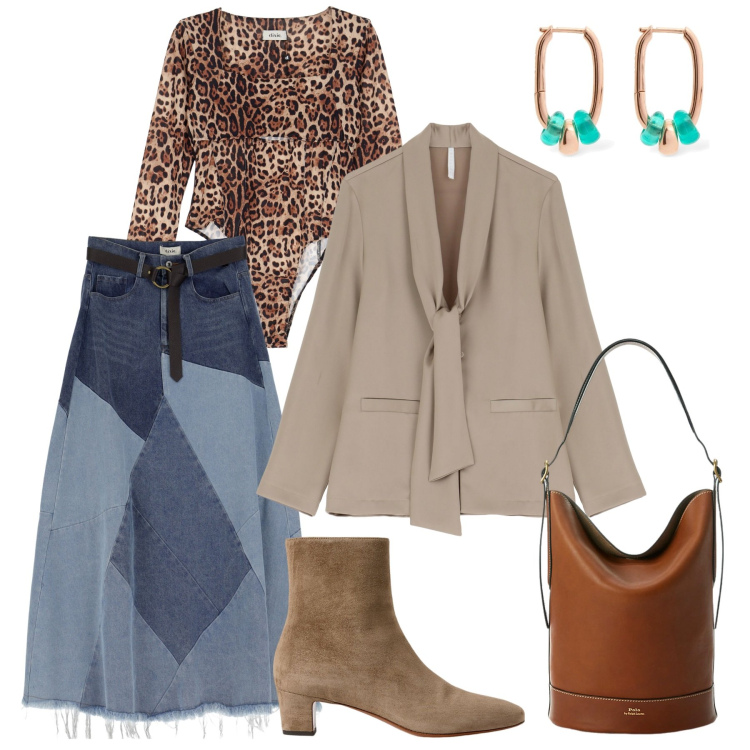 Outfit donna - Scelgo io chi essere!. Stile Preppy per Tutti i giorni. Abbinamento con blazer, gonne longuette, body, borse a secchiello, stivaletti, orecchini.