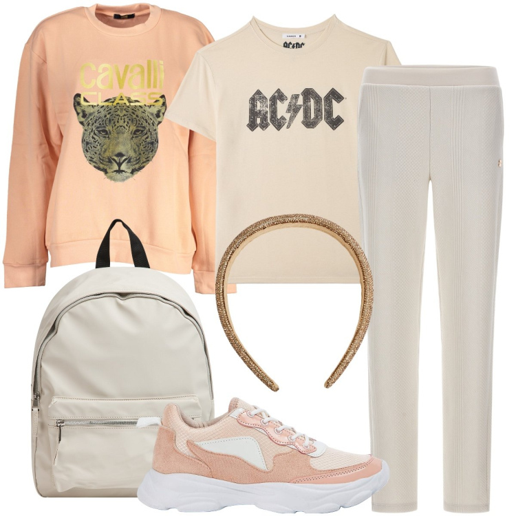 Outfit donna - Effetto trecce. Stile Sporty chic per Sport. Abbinamento con cerchietti, t-shirt, sneakers, zaini, pantaloni, felpe.