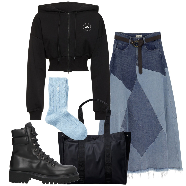 Outfit donna - La gonna urban. Stile Urban per Tutti i giorni. Abbinamento con anfibi, gonne longuette, calzini, borse tote, felpe con cappuccio.