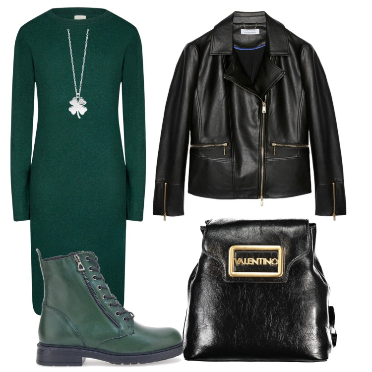Outfit donna - Basic sunday. Stile Casual per Tutti i giorni. Abbinamento con collane, vestiti midi/longuette, anfibi, zaini, blazer.
