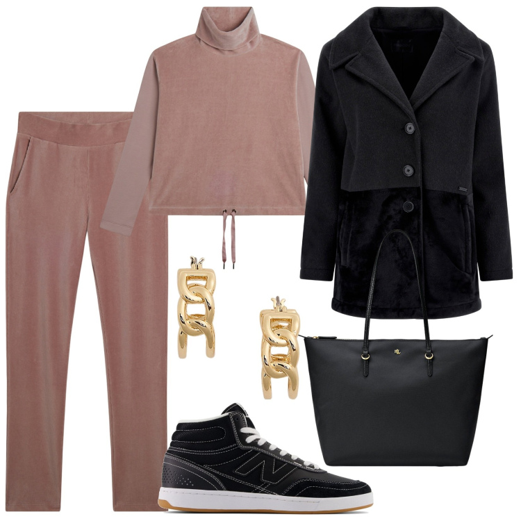Outfit donna - Velluto a coste. Stile Sporty chic per Tutti i giorni. Abbinamento con sneakers, cappotti, pantaloni, felpe, borse tote, orecchini.