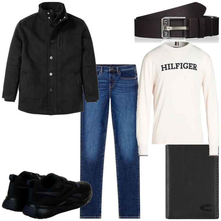 Outfit homme - Tendance #10320. Style Tendance pour Tous les jours. Assortir avec manteaux, pulls, jeans, ceintures, portefeuille, sneakers.