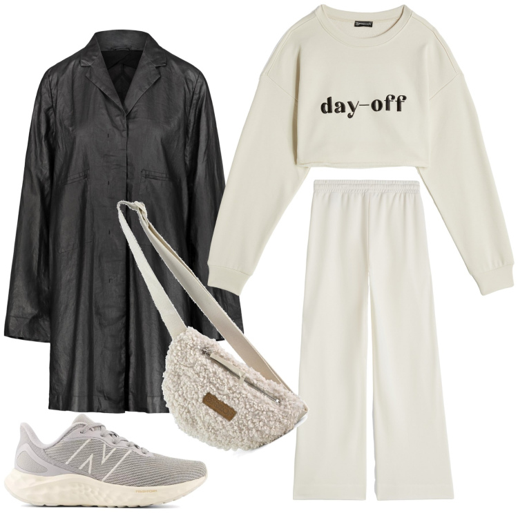 Outfit donna - Total look #1998776. Stile Sporty chic per Tutti i giorni. Abbinamento con sneakers, felpe, pantaloni a palazzo, marsupi, trench.