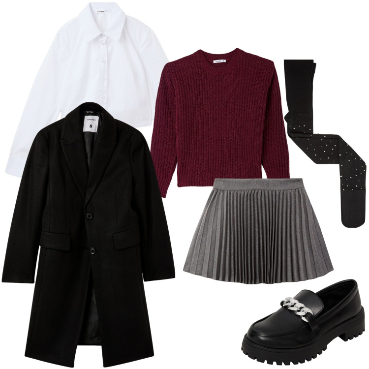 Outfit donna - Mini plissé. Stile Preppy per Serata fuori. Abbinamento con mocassini, collant, maglieria, minigonne, cappotti, camicie.